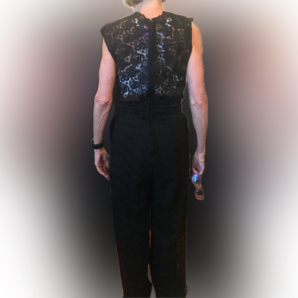 H&M Black Lace Jumpsuit Sheer (lined shorts) plunging neckline so sexy size 4 - Picture 12 of 13